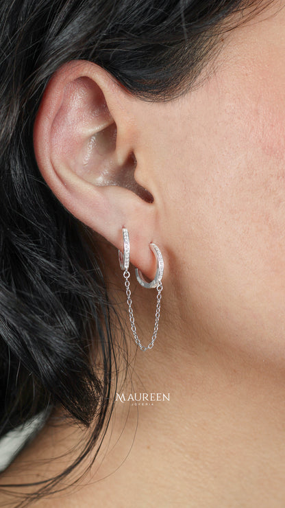 Argolla earcuff doble con cadena  - Plata