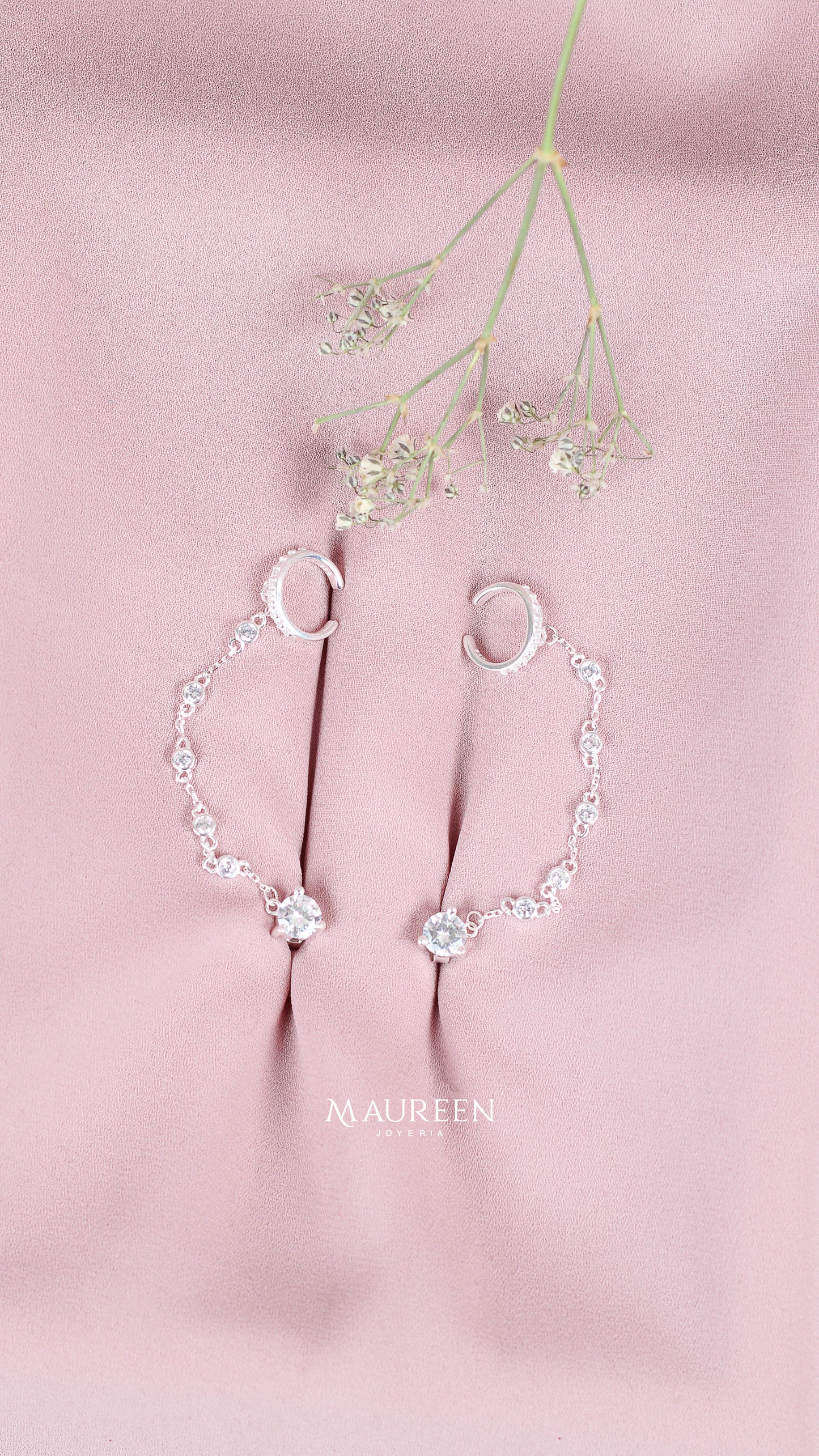 Argolla earcuff punto luz con cadena colgante  - Plata
