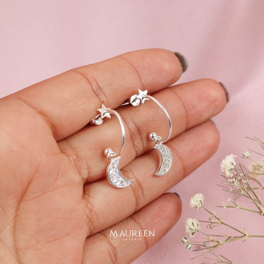 Argolla luna con circones y estrella  - Plata