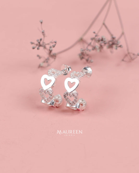 Argolla 5 corazones circones calados - Plata