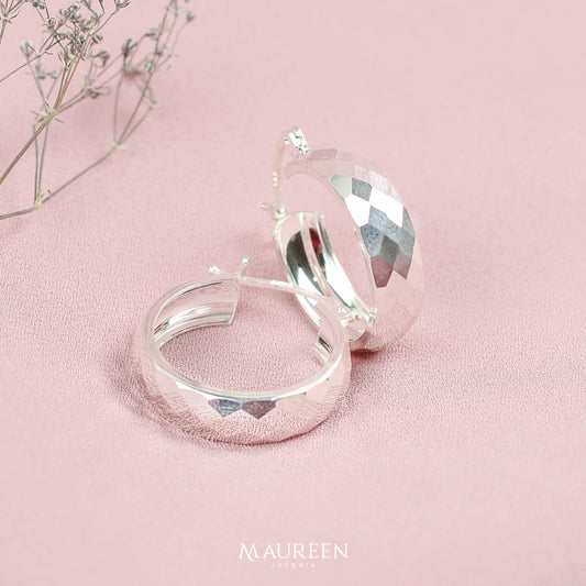 Argolla canoa chunky diamantada  - Plata