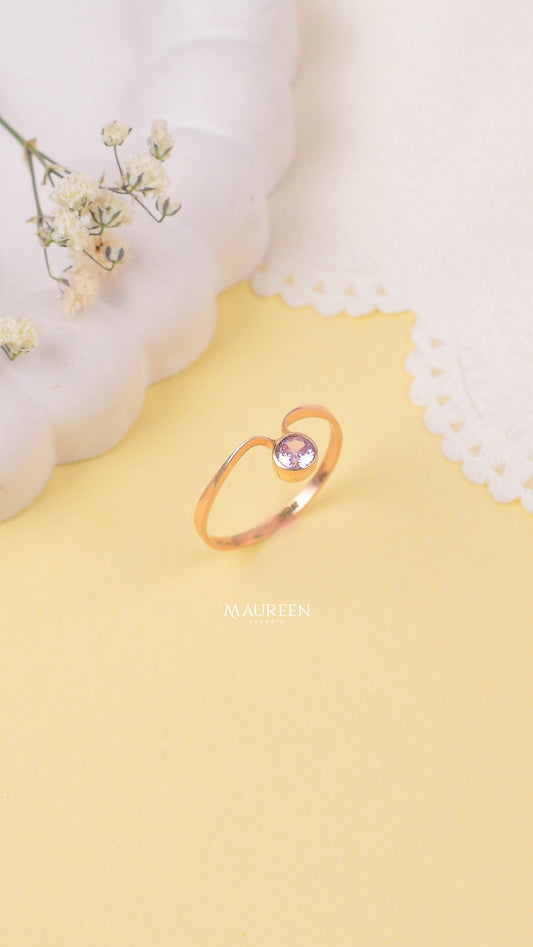 Anillo circon rosado en "V" - Oro