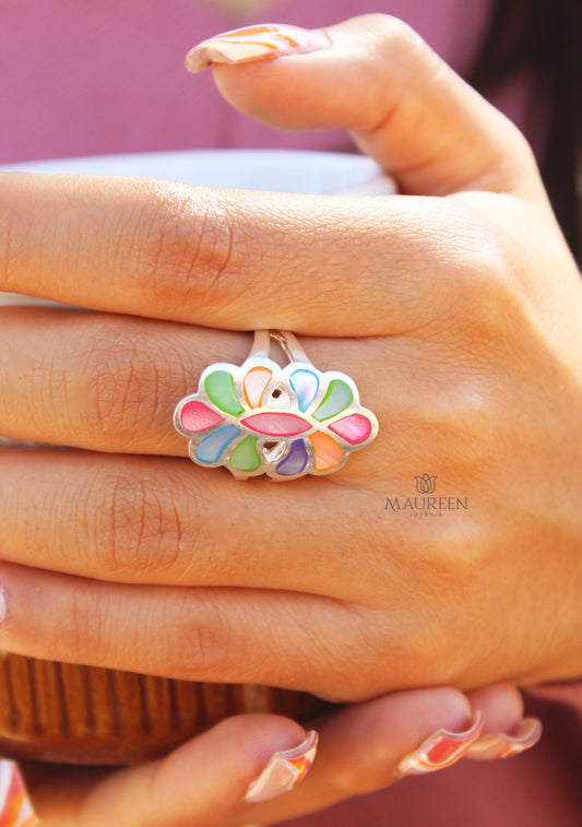 Anillo piedra natural nacar hojas - Plata