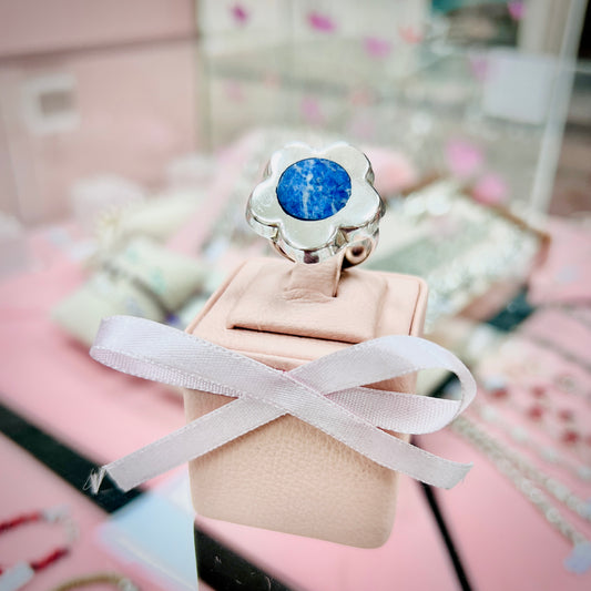Anillo flor piedra lapislazuli - Plata