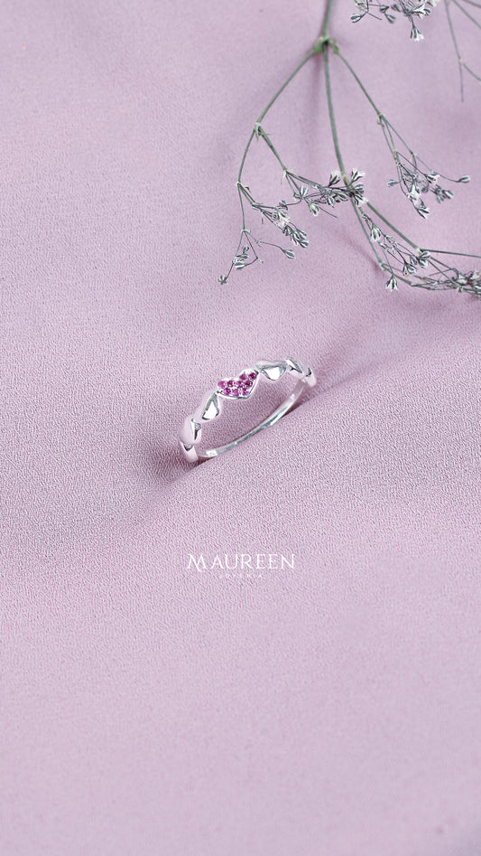 Anillo corazones planos - Plata