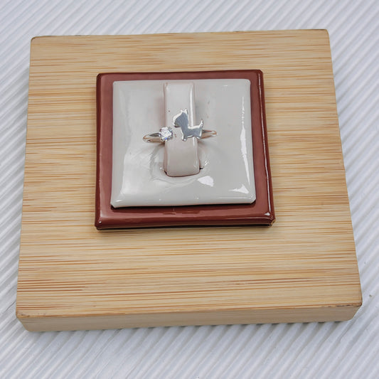 Anillo ajustable perro y piedra - plata