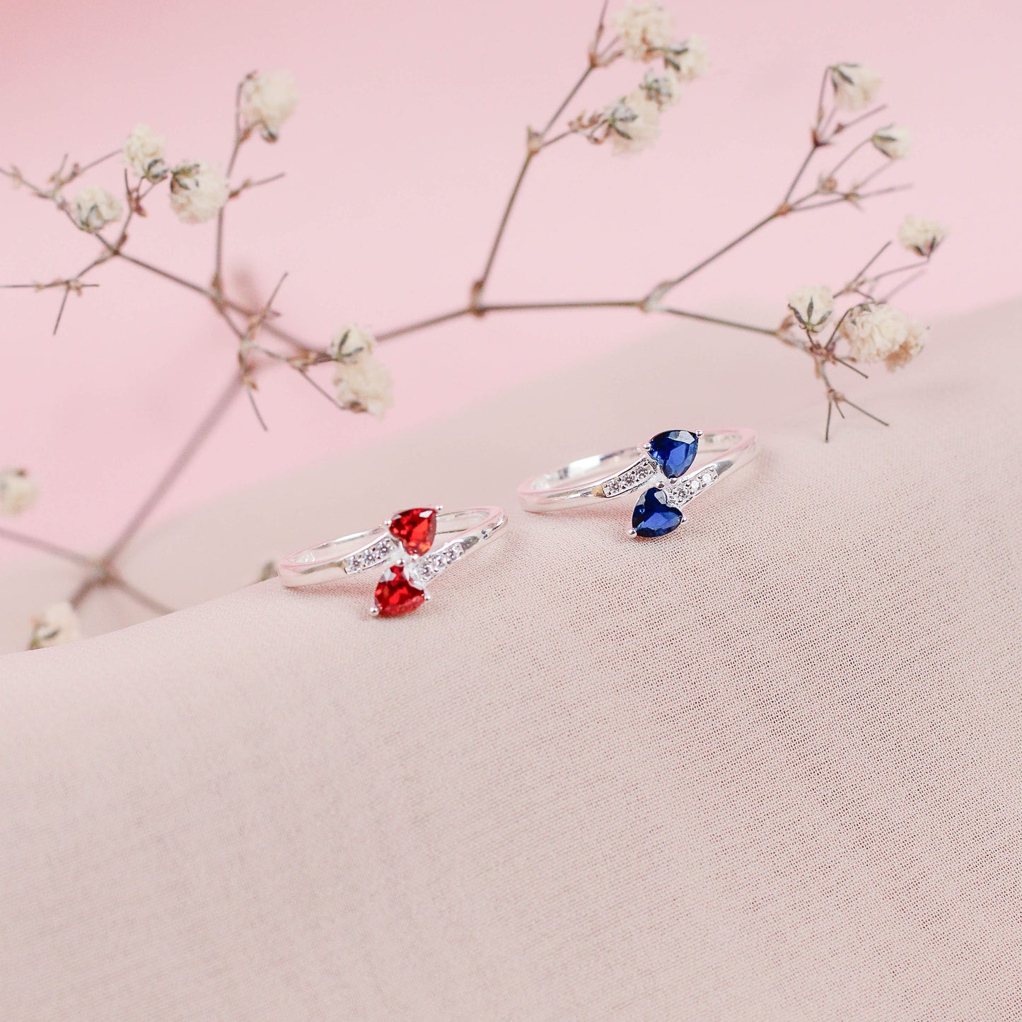 Anillo ajustbale dos corazones - plata