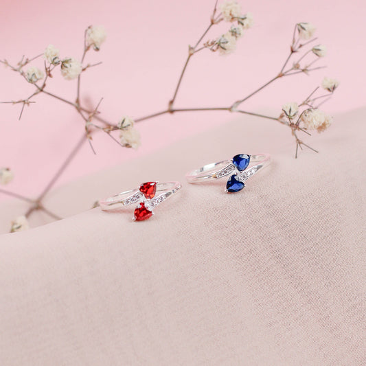 Anillo ajustbale dos corazones - plata