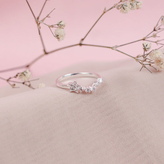 Anillo estrella puntos luz - plata