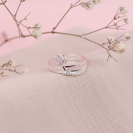 Anillo ajustable tulipan rosado- Plata