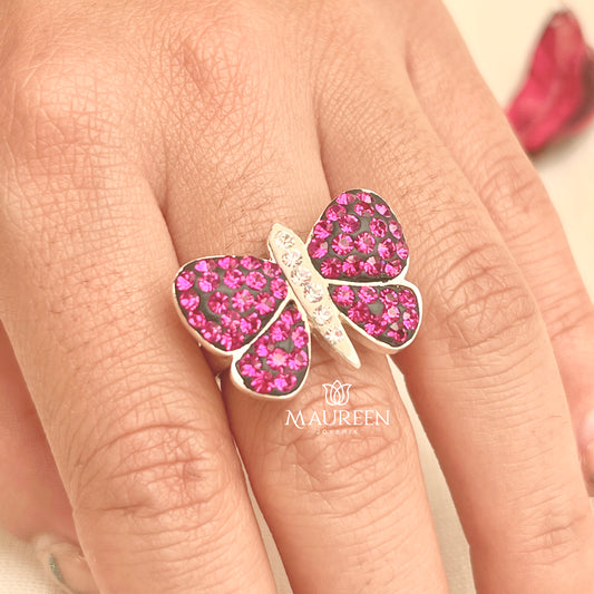 Anillo mariposa con circones - Plata
