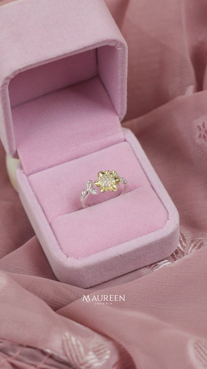 Anillo ajustable girasol - Plata/Oro