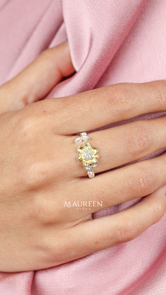 Anillo ajustable girasol - Plata/Oro