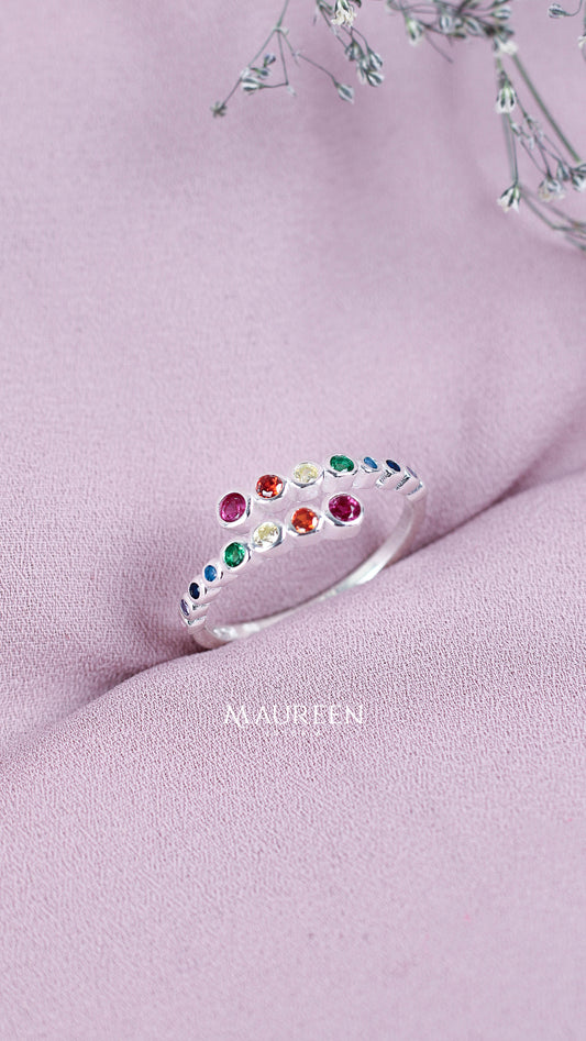 Anillo churumbela ajustable circones multicolor - Plata