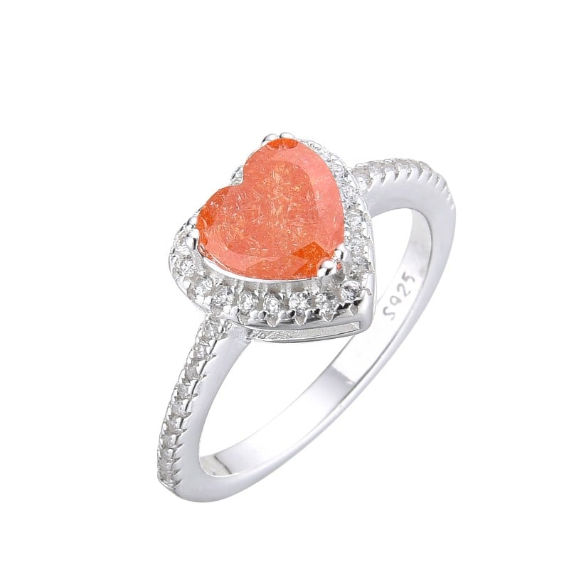 Anillo de promesa corazón naranja circones - Plata