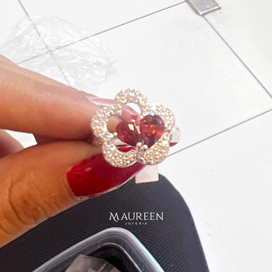 Anillo flor con circones - Plata