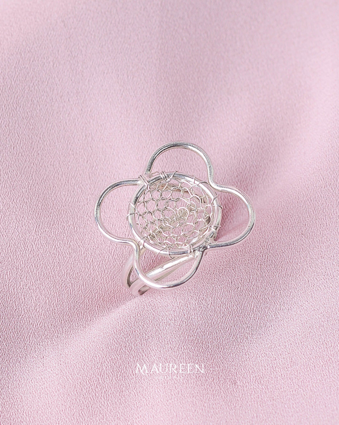 Anillo tejido de flor - Plata