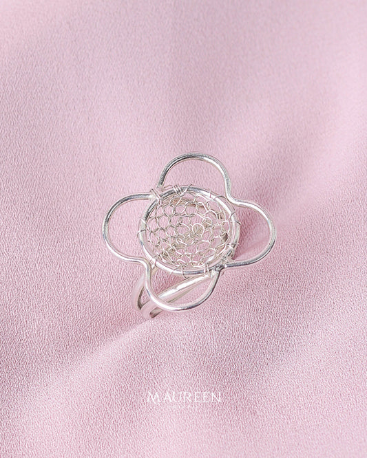 Anillo tejido de flor - Plata