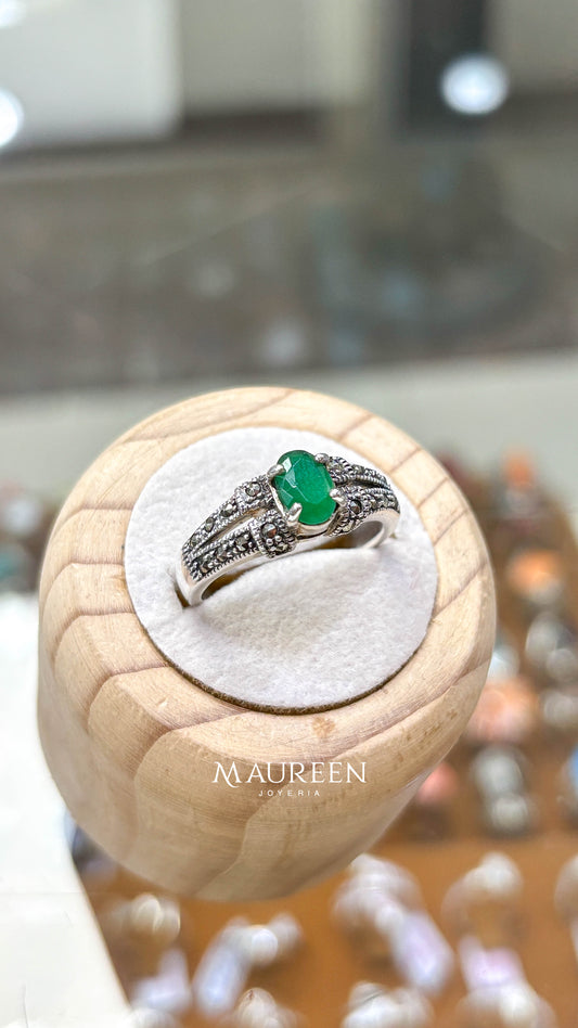Anillo marquesita piedra esmeralda oval - Plata