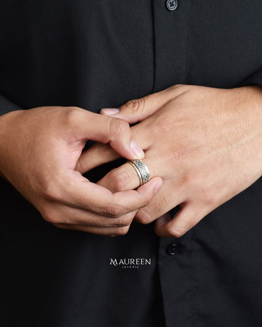 Anillo anti-estres entrelazado de hombre - Plata quemada