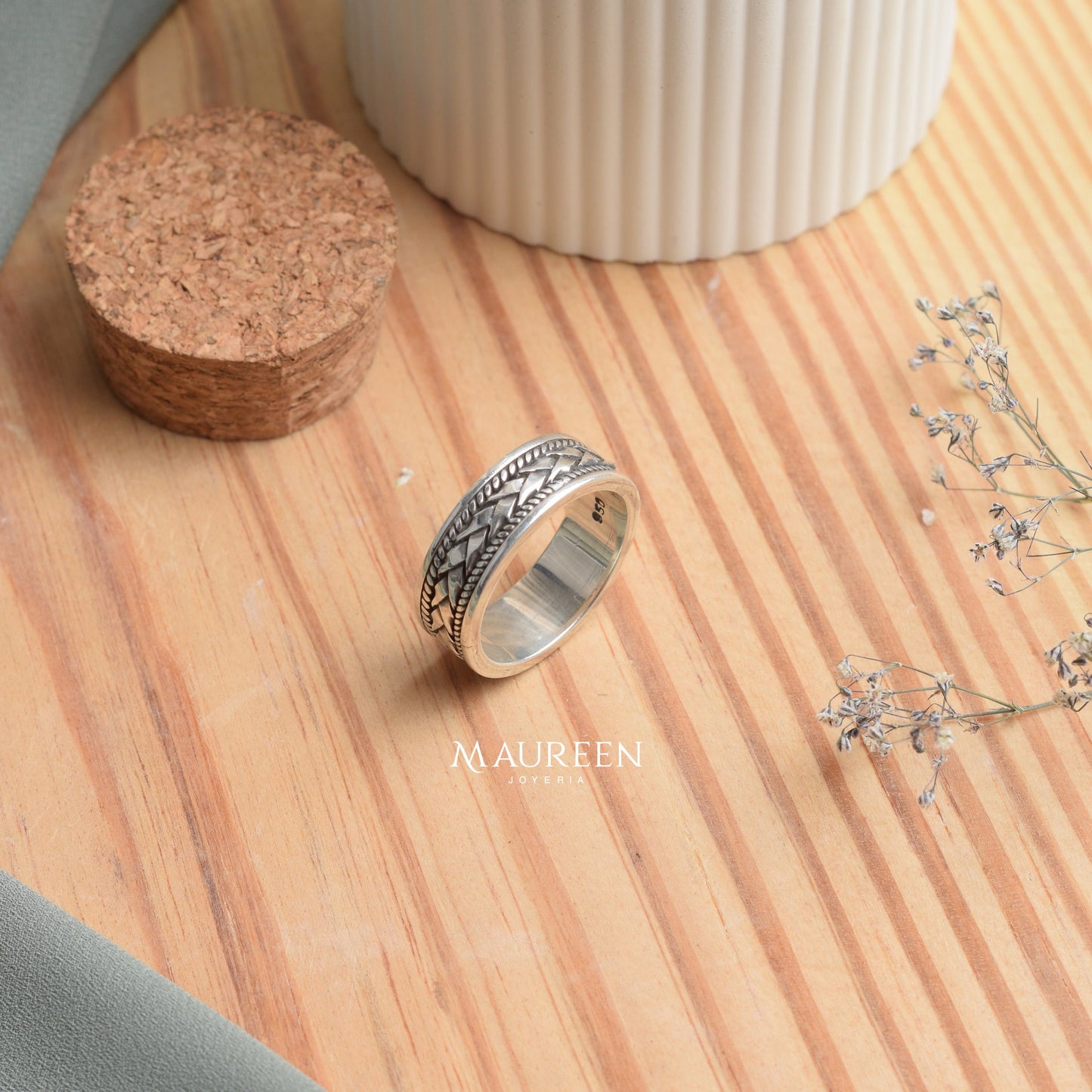 Anillo trenzado de hombre - Plata quemada