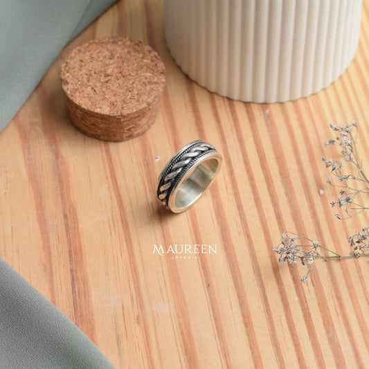 Anillo soga de hombre - Plata quemada