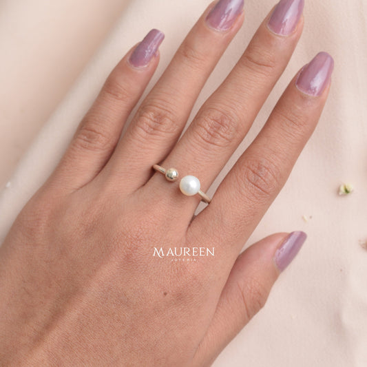 Anillo perla con bola regulable - Plata