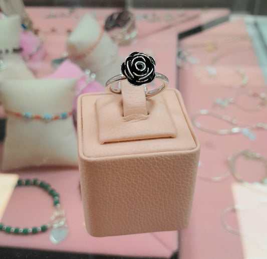 Anillo ajustable rosa plata quemada - plata