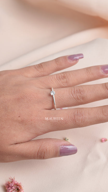 Anillo solitario piedra circón regulable - Plata