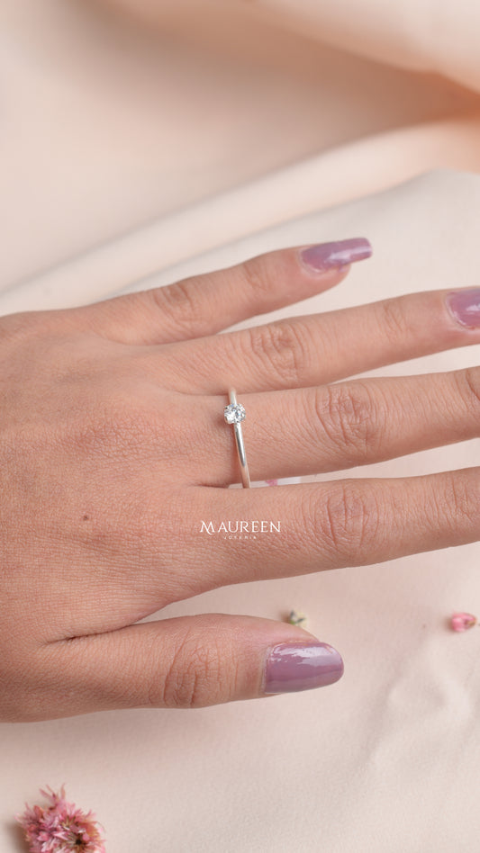 Anillo solitario piedra circón regulable - Plata
