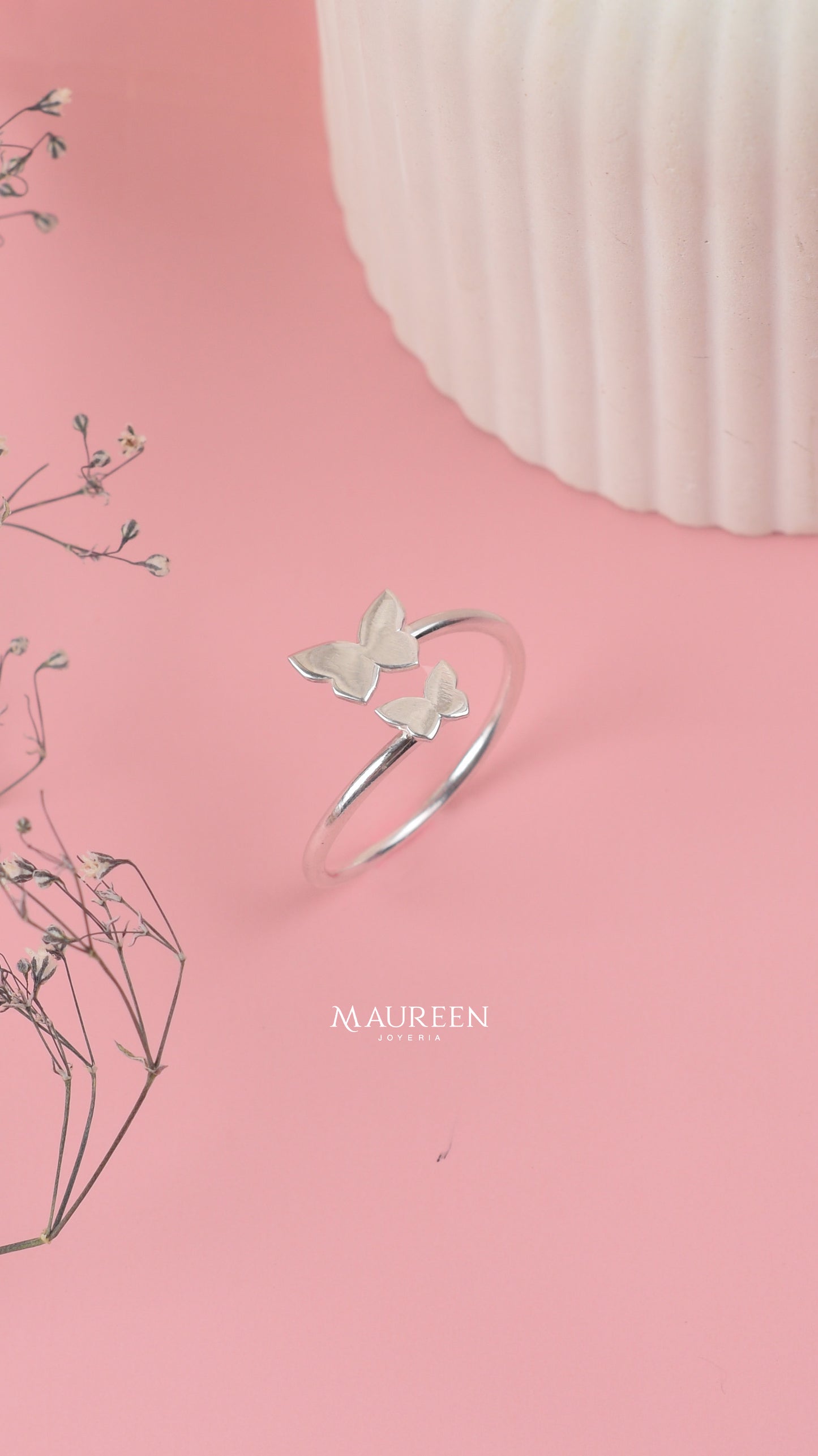 Anillo dos mariposas regulable - Plata