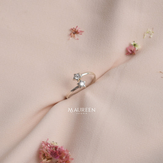 Anillo dos estrella con circon regulable - Plata