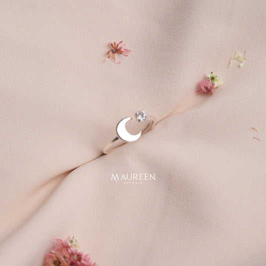 Anillo luna con circon regulable - Plata