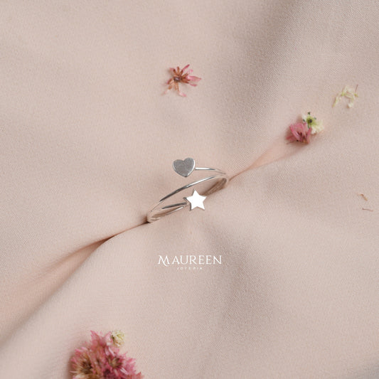 Anillo estrella y corazón - Plata