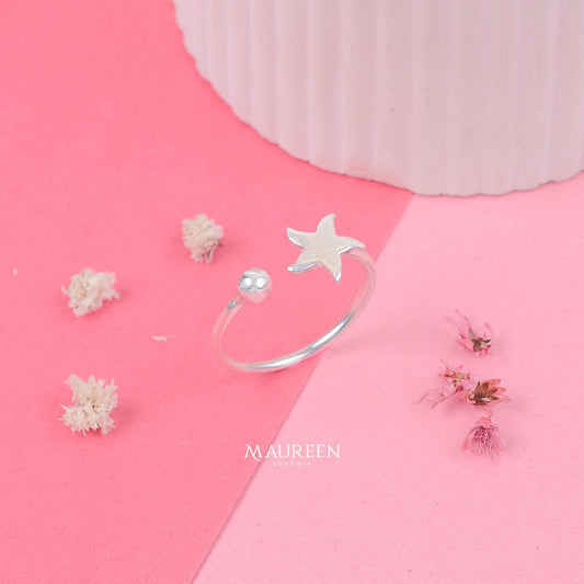 Anillo estrella con esfera regulable - Plata
