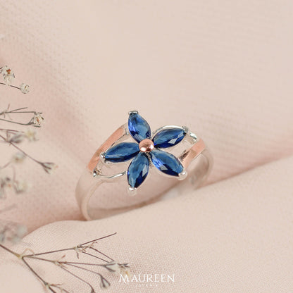 Anillo flor zafiro plata/oro  - Plata