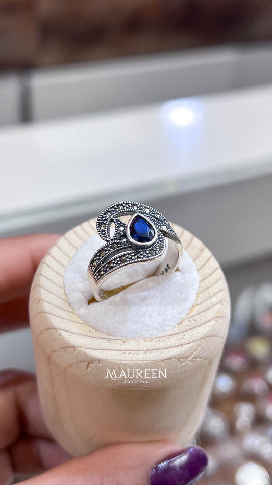 Anillo gota marquesita zafiro - Plata