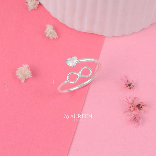 Anillo infinito con corazón regulable - Plata