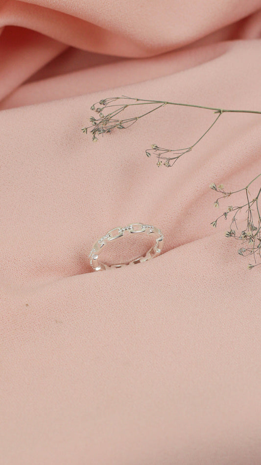 Anillo cadena con circones - Plata