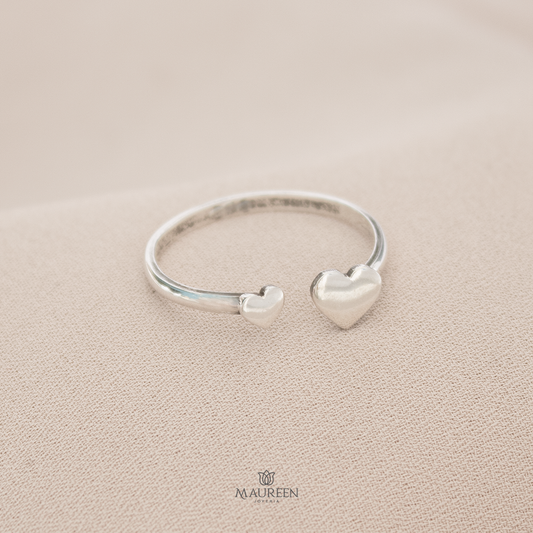 Anillo dos corazones regulable - Plata