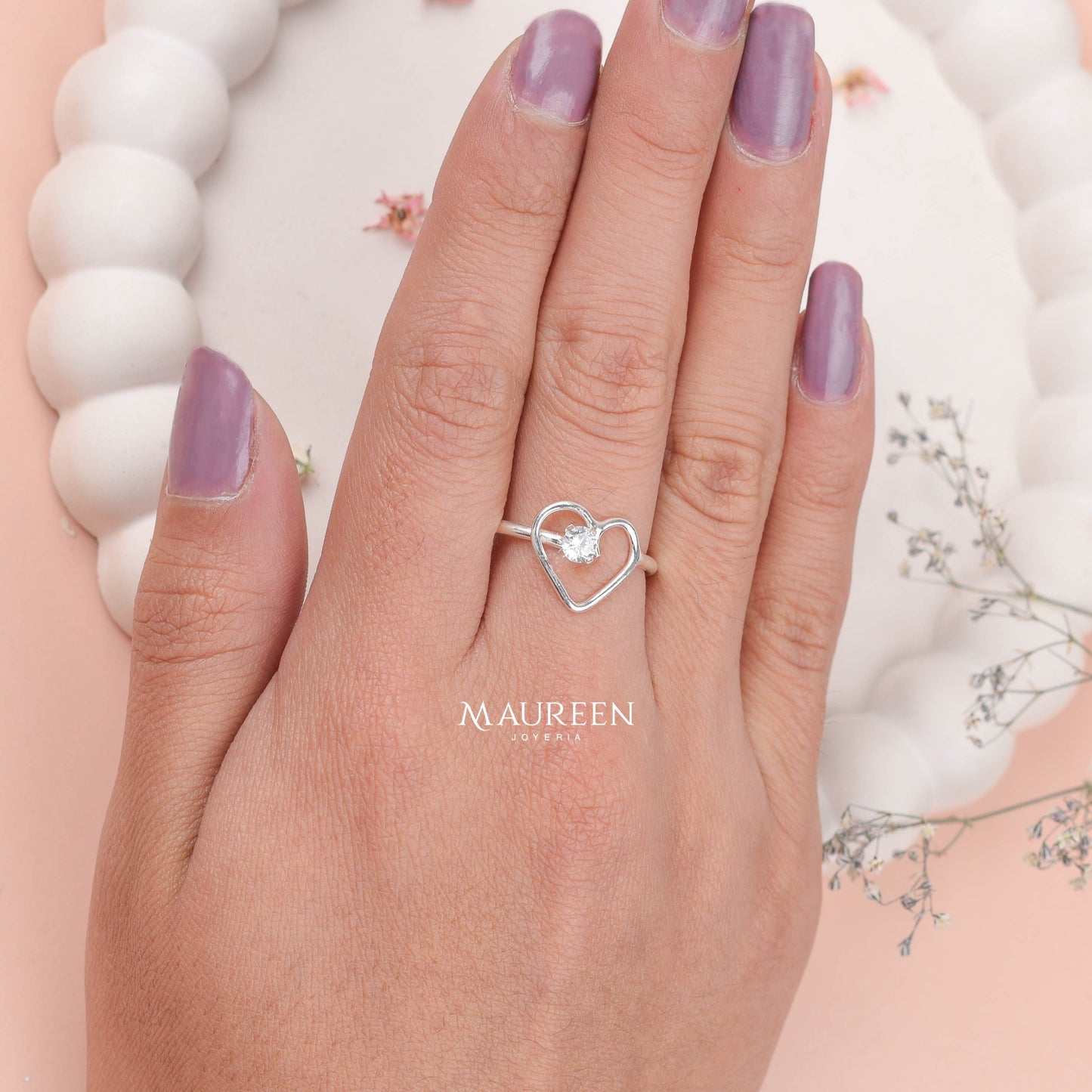 Anillo corazón con circón - Plata