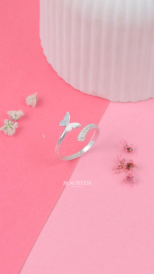 Anillo mariposa y texturado - Plata