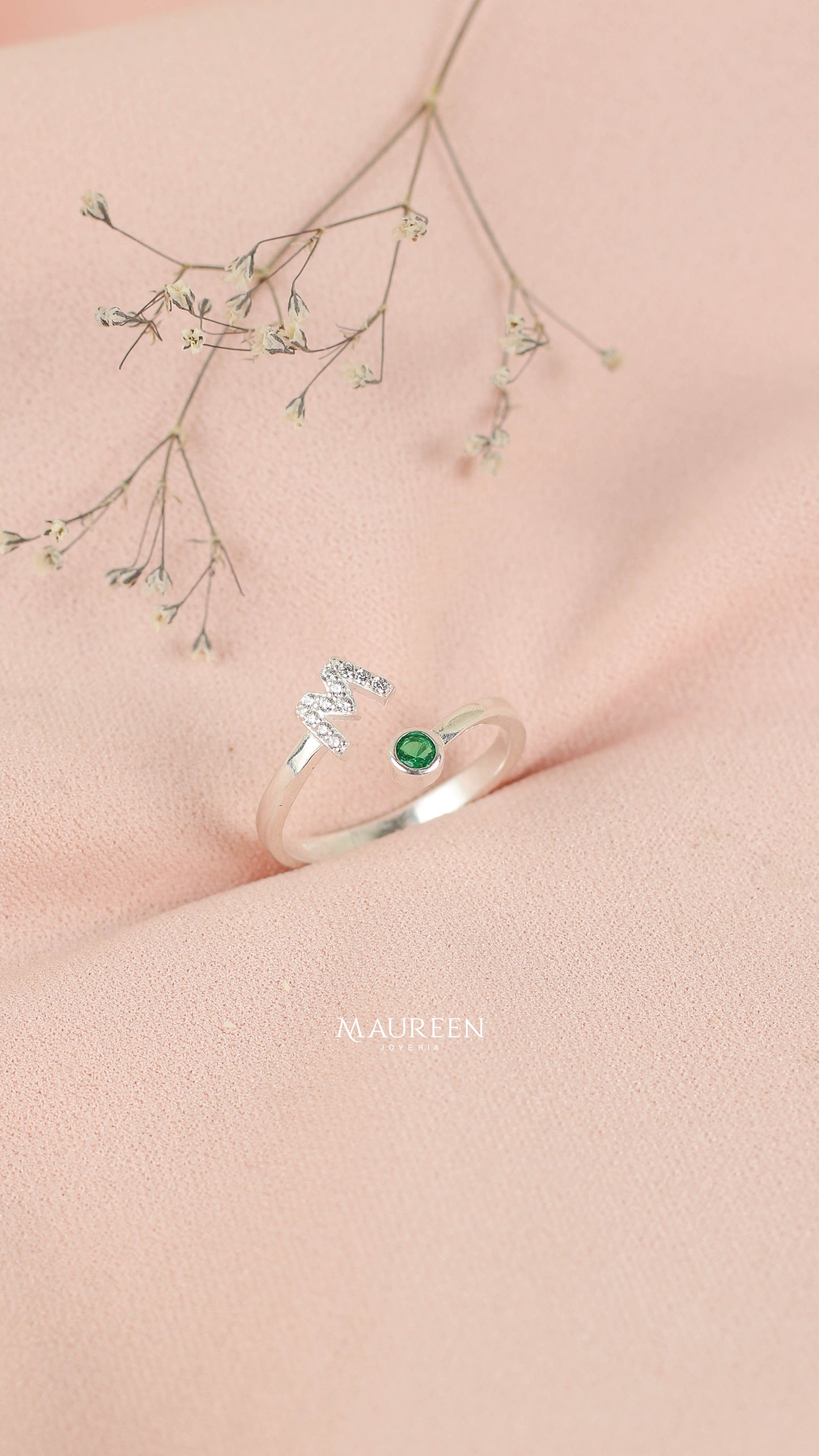 Anillo ajustable letras con punto de luz - Plata