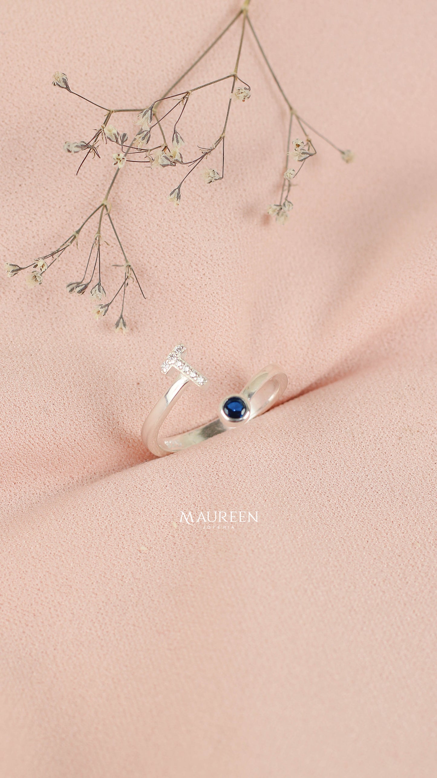 Anillo ajustable letras con punto de luz - Plata