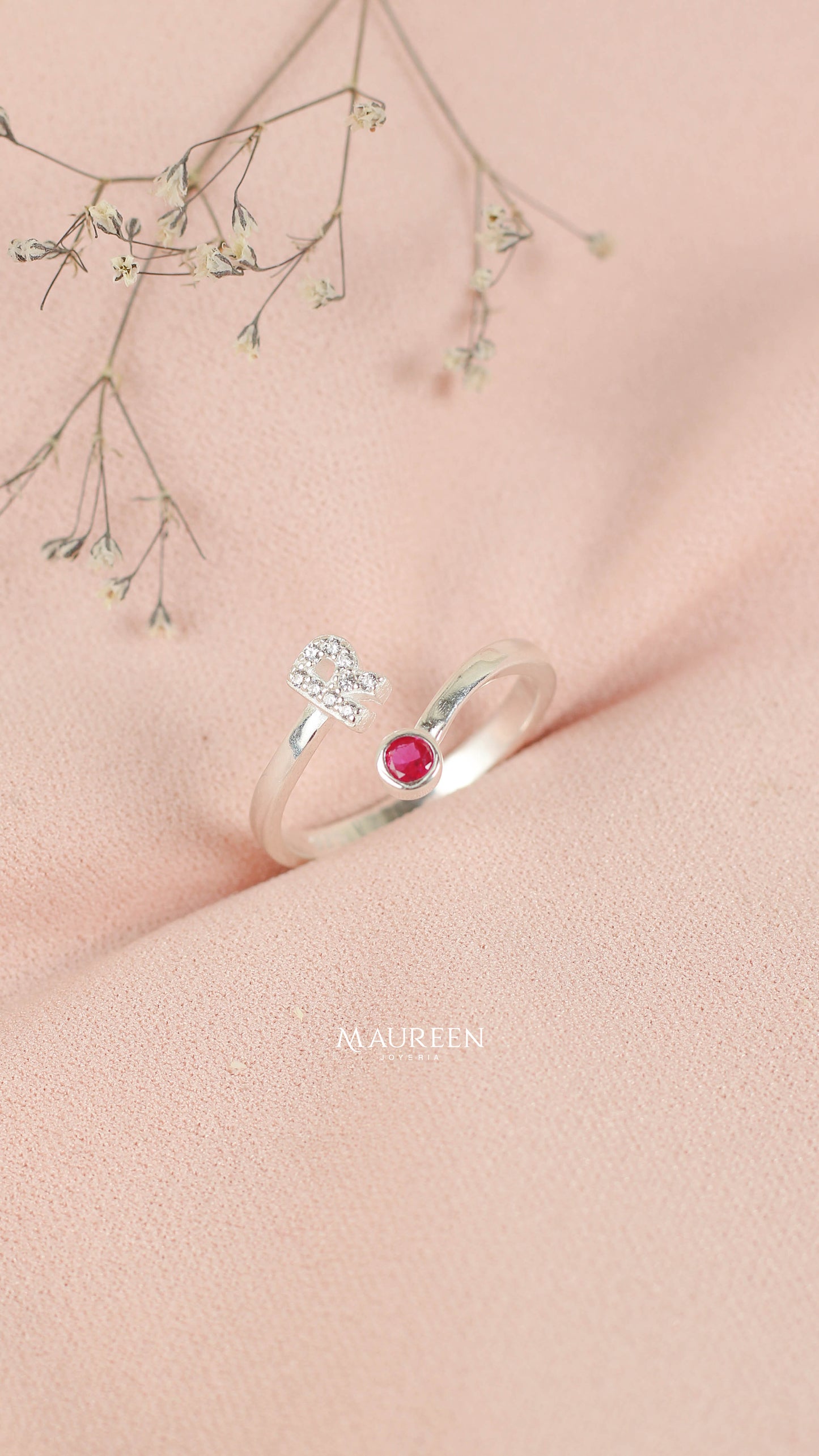 Anillo ajustable letras con punto de luz - Plata