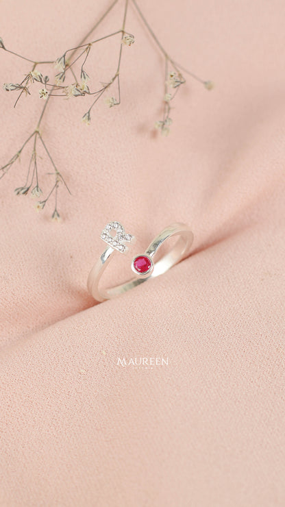 Anillo ajustable letras con punto de luz - Plata