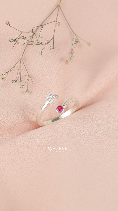 Anillo ajustable letras con punto de luz - Plata