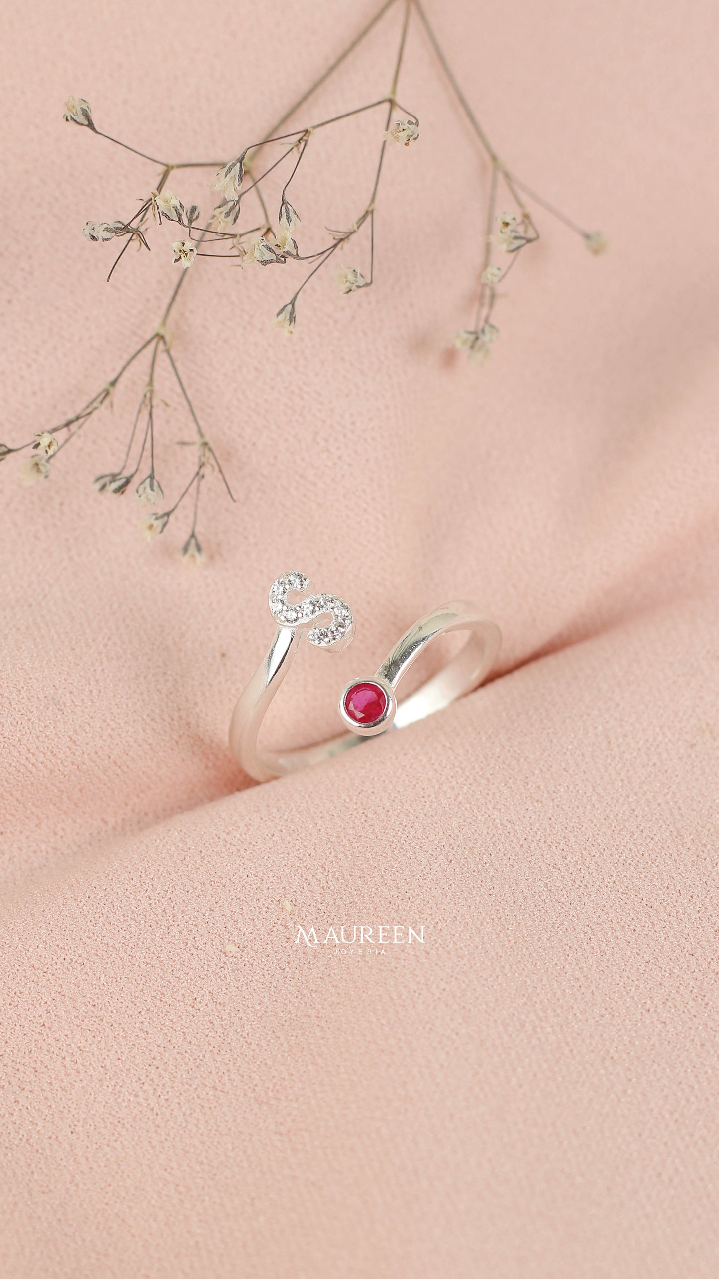 Anillo ajustable letras con punto de luz - Plata