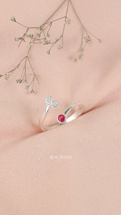 Anillo ajustable letras con punto de luz - Plata