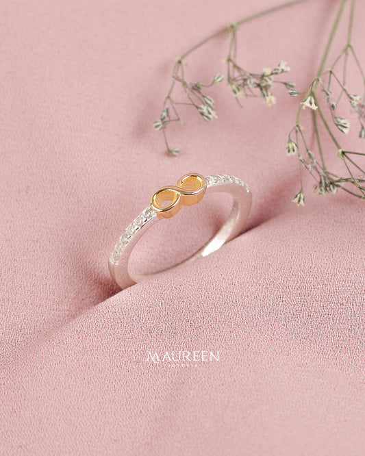 Anillo infinito plata con oro y circones - Plata